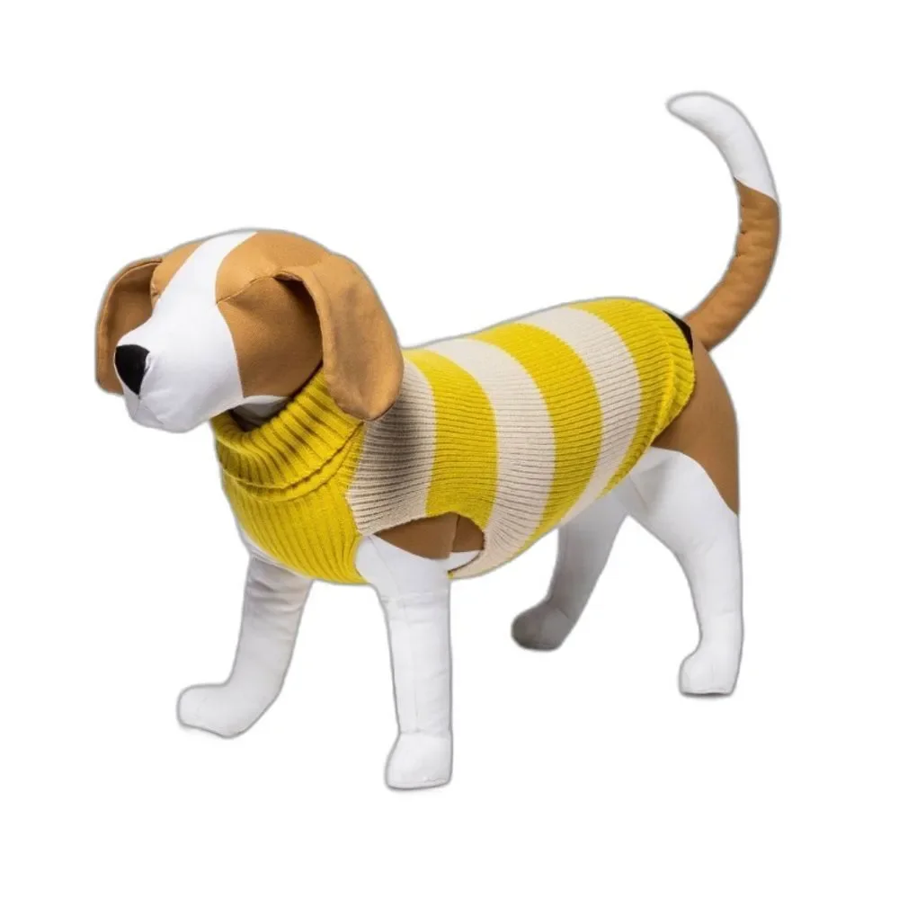 Boots & Barkley Mustard & Cream Stripe Cable Knit Dog or Cat Sweater Large New!